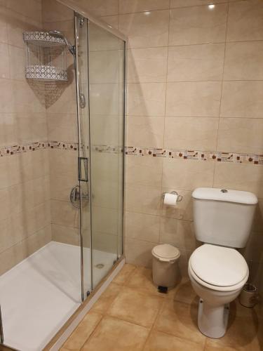 a bathroom with a toilet and a shower at Varandas do Funchal Apartment in Funchal