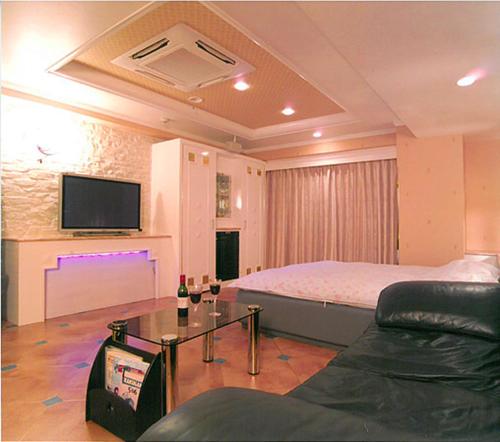 a bedroom with a bed and a tv on a wall at Hotel Queen's Court -ホテル クインズコート- in Okayama