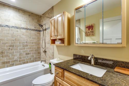 ein Badezimmer mit Waschbecken, Toilette und Badewanne in der Unterkunft Year-Round Loon Lake Retreat Ski, Hike, Explore! in Chestertown