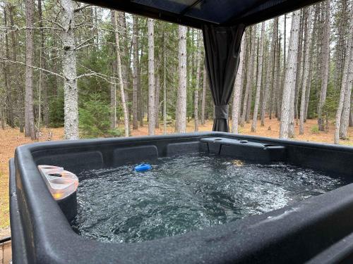 einen Whirlpool auf der Rückseite eines Trucks in der Unterkunft Brand New with SPA - Le Repaire du Lievre Blanc in Saint-Alexis-des-Monts