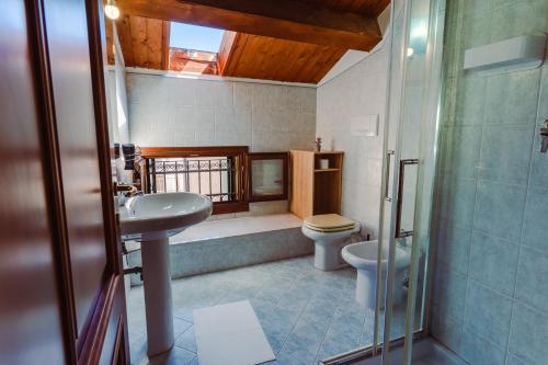 a bathroom with a sink and a toilet and a shower at Elegant Attic-Rovigo Center-6 people in Rovigo