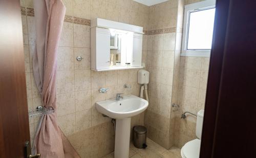 a bathroom with a sink and a toilet at Hotel Kastri in Nea Mesangala