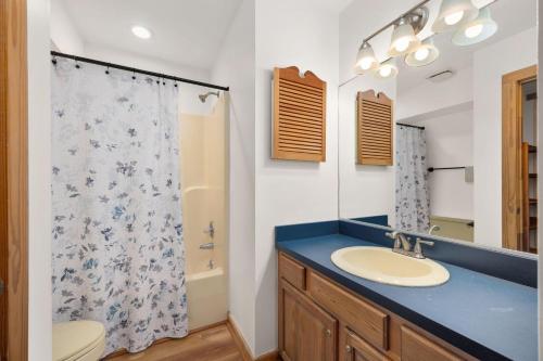 a bathroom with a sink and a toilet and a shower at D124- Gillis in Sanderling