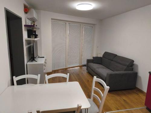 un soggiorno con un divano, un tavolo e delle sedie di Apartma Ajda a Moravske Toplice