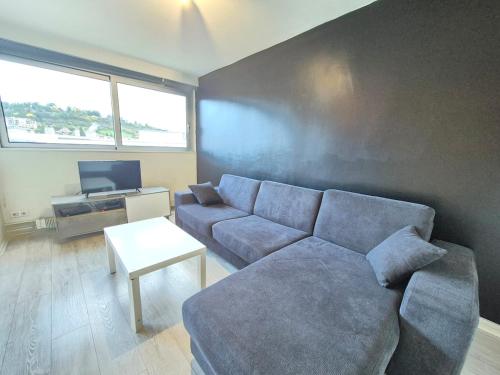 ein Wohnzimmer mit Sofa und Fernseher in der Unterkunft Le Berthelot #Parking in Clermont-Ferrand