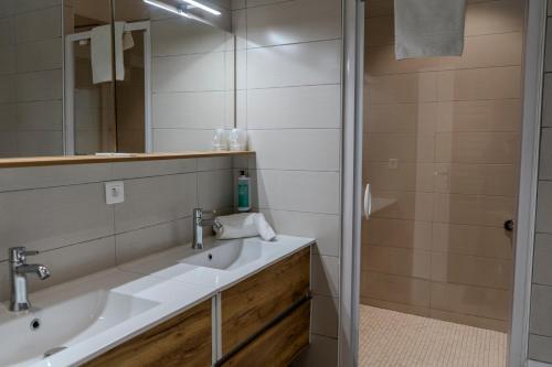 阿维尼翁新城Château de l'insolas的带水槽和淋浴的浴室