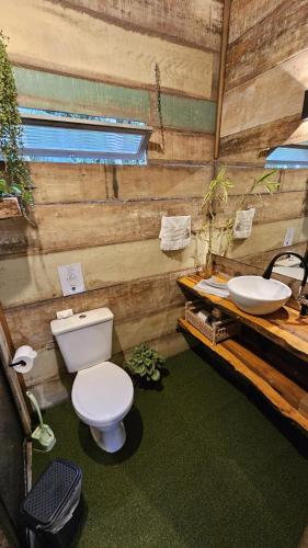 een badkamer met toilet en wastafel bij Recanto - Chalé Boa Vista in Jaraguá do Sul