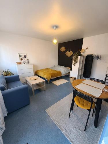 a room with a bed and a desk and a couch at Studio 22 - Mulhouse Centre in Mulhouse