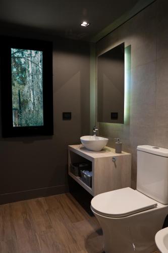 a bathroom with a white toilet and a sink at Lun Lodges in Ciudad Lujan de Cuyo