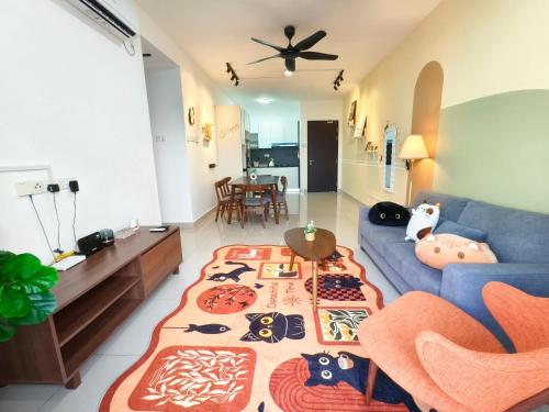 Χώρος καθιστικού στο Desaru Meow Cat Theme 3BR Kids Frv 8pax Pet Friendly, 2 Cpark Netflix I Highest Floor Unblock View