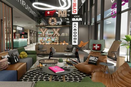 Khu vực ghế ngồi tại Moxy Zurich