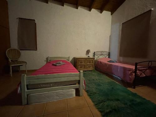 a bedroom with two beds and a table and a chair at Gerali house in Fáros