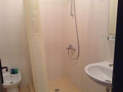 un bagno con doccia e lavandino di Apartment Sredetz a Sofia
