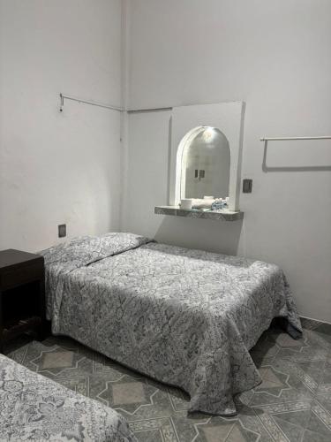 a bedroom with a bed and a mirror in it at Habitaciones Climar in Veracruz