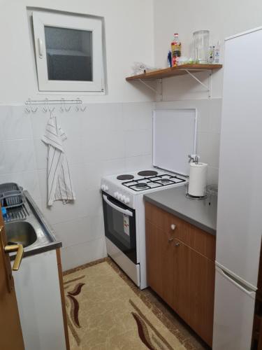 a kitchen with a stove and a sink at Vila AT in Sarajevo