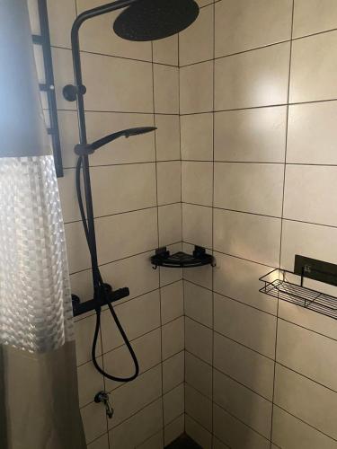 a shower with a shower head in a bathroom at Sisa Omi Apartments in Wanica