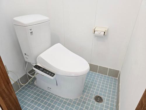 bagno con servizi igienici e telecomando di Petit villa Sea grapes a Nago