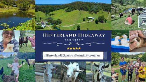 eine Fotocollage eines Bauernhofs mit Menschen und Tieren in der Unterkunft Hinterland Hideaway Farm Stay in Wolvi