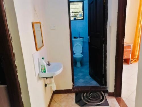 a bathroom with a toilet and a sink at Amore Cosy 2 Bedroom Apartment in Mombasa