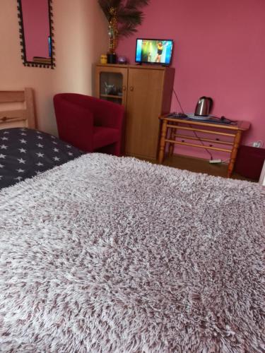 a bedroom with a bed with a white blanket at AGAWA5a in Ciechocinek