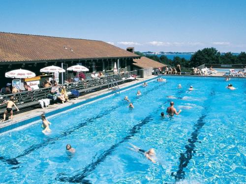 a group of people swimming in a swimming pool at 5 person holiday home in Aabenraa in Aabenraa