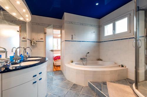a bathroom with a tub and a sink and a shower at Chambres d'hotes du Prieur in Léognan