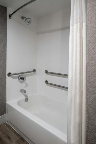 a bathroom with a bath tub with a shower curtain at Residence Inn Atlanta Buckhead/Lenox Park in Atlanta