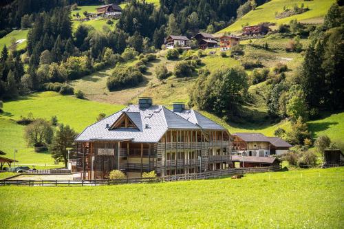 a large house on a hill in a green field at Mountain Exzelent Residence - Luxury Alpine Apartments in Anterselva di Mezzo
