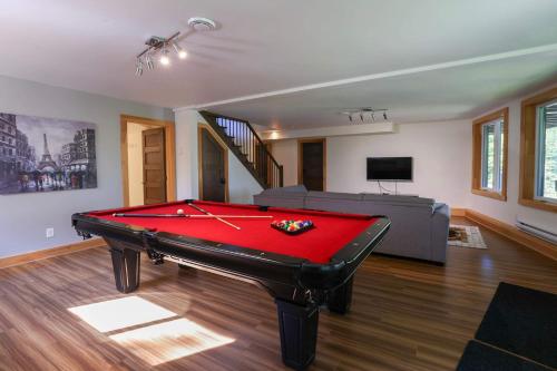 a living room with a pool table and a couch at Lakefront - Spa - Pool table - Mistral 154 in Sainte-Marguerite