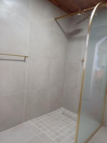 a shower with a glass door in a bathroom at Point Village Accommodation - Sean's House in Mossel Bay