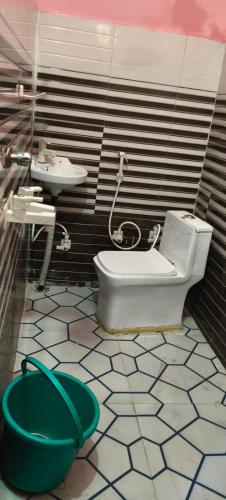 a bathroom with a toilet and a sink at Yamuna Kunj Homestay in Govardhan