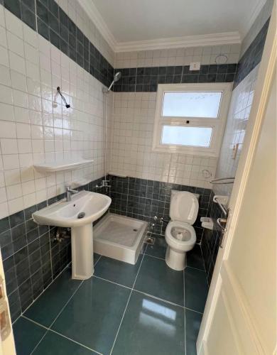 a bathroom with a sink and a toilet at شقه المتحف in Ghaţāţī