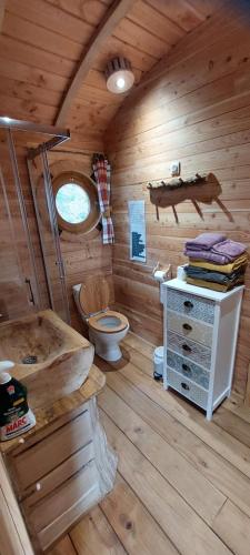 Anglure-sous-DunにあるRoulotte Le Coq La Mazilleのログキャビンのバスルーム(トイレ、窓付)