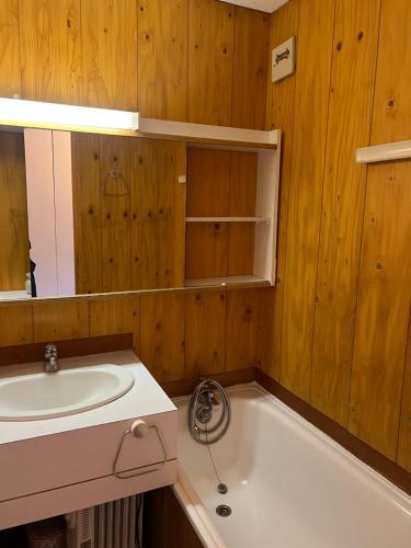a bathroom with a sink and a bath tub at Les Traverses 18 in Valmorel