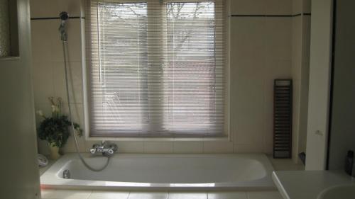 a bath tub in a bathroom with a window at MY-A-Mi-Go-S in Muiderberg