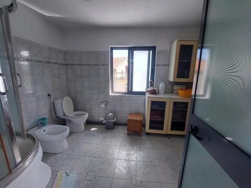 a bathroom with a toilet and a sink at D Friendship Apartment in Shkodër