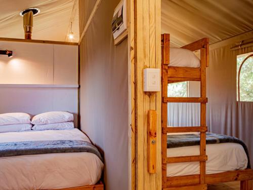 a bedroom with two bunk beds and a ladder at AfriCamps at Mackers in Hazyview