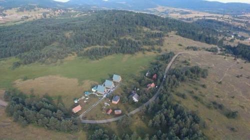 an aerial view of a farm in a field at ZlatniBor House in Vodice