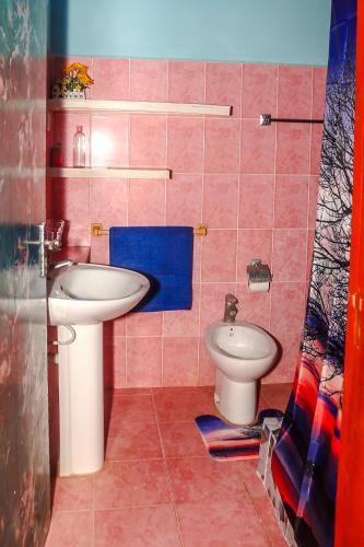 a bathroom with a sink and a toilet at Florlaleona Villa in Malindi