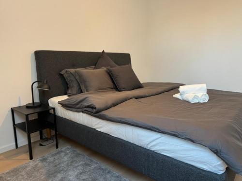 1 dormitorio con 1 cama grande y mesita de noche en 2BR, Danube, Kahlenberg, Historic - FHG 16, en Viena