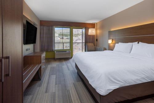 a hotel room with a large bed and a television at Holiday Inn Express Durango Downtown- Animas River in Durango