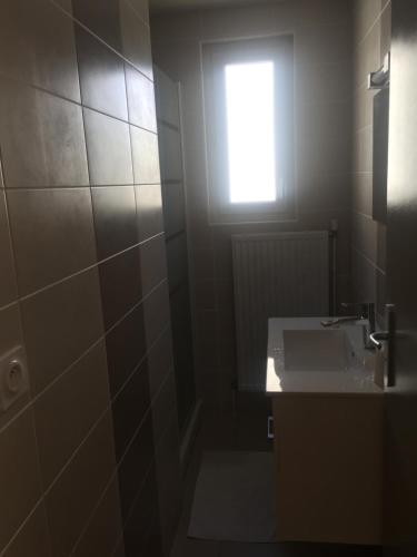 a bathroom with a sink and a window at Gite Le Logis Dauphinois in Roussillon en Isere