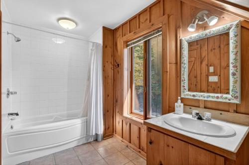 ラック・シュペリュールにあるLe Bois Dormantの浴槽と洗面台とバスタブを備えたバスルーム