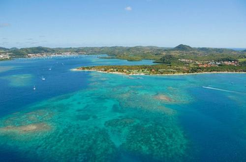 an aerial view of an island in the ocean at les jardins de sainte Anne in Sainte-Anne
