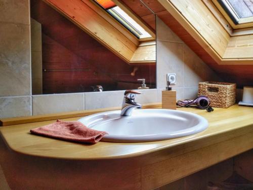 a bathroom with a sink and a mirror at Gläserberg in Langenbach