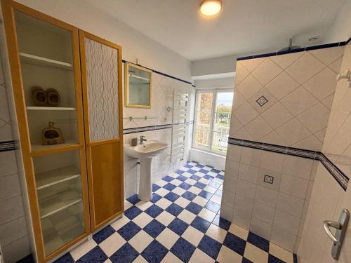 a bathroom with a shower and a sink at Maison Centre Ville - Saint-James in Saint-James