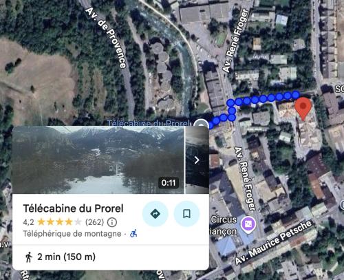 a screenshot of a cell phone with a map at Appartement Neuf à 50 m du Télécabine Prorel 4 personnes box ski et garage privé in Briançon