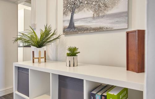 een wit bureau met twee potplanten erop bij Hill View in Charlton