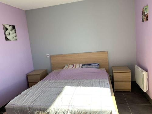 a bedroom with a bed and two night stands at Appartement Cosy in Le Crès