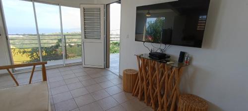 TV a/nebo společenská místnost v ubytování Les jardins suspendus des caraibes